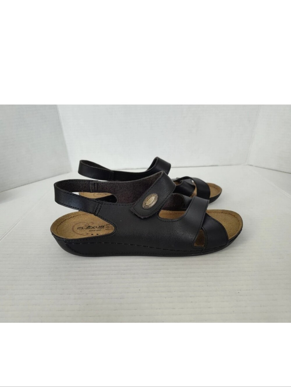 Flexus Spring Step Black Faux Leather Sandals Women's Sz 40 US 9 Sling Back